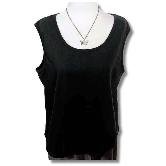 SIMPLY BASIC Black cotton scoop neck tank top ~ Goth stretchy LARGE XL 1X shirt - Picture 1 of 12